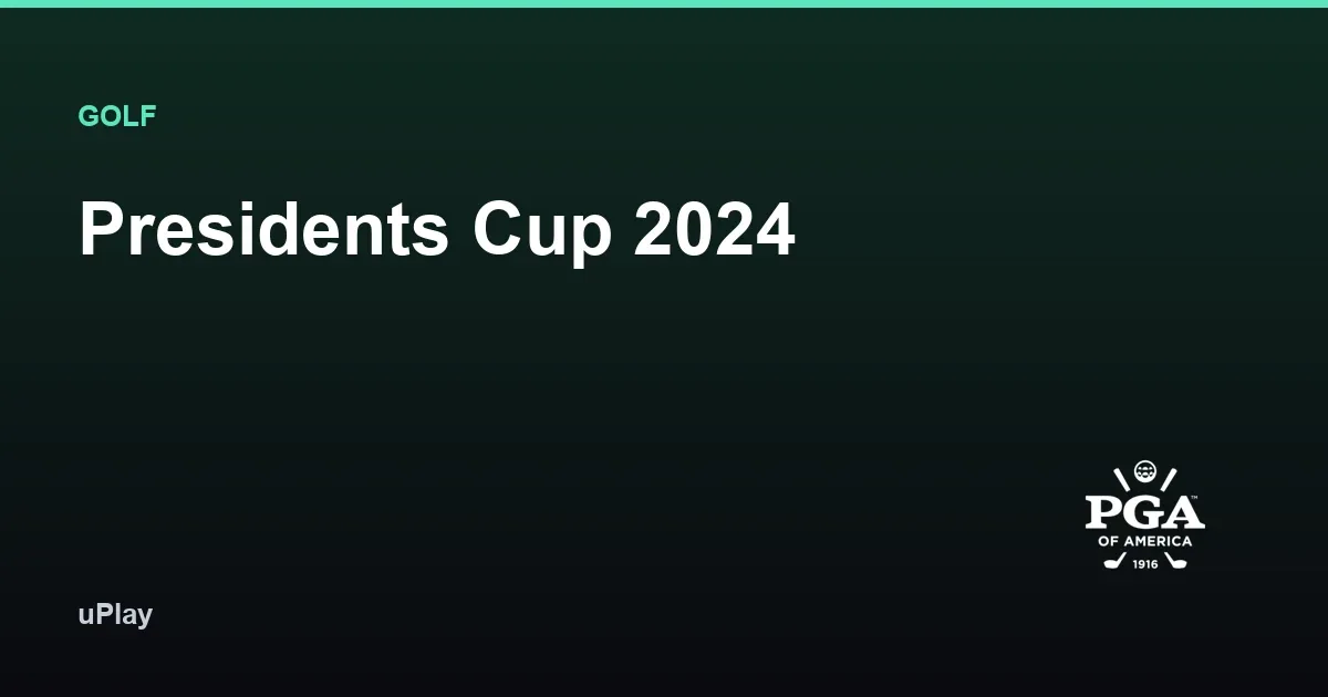 Golfkølle og ball på utslagsstedet foran en fullsatt tribune under Presidents Cup 2024